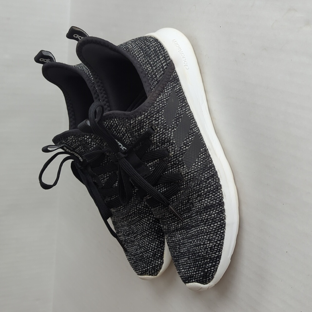Adidas Cloud Foam Memory Footbed Lightweight Athletic Sneakers 7 Black White - Picture 3 of 14